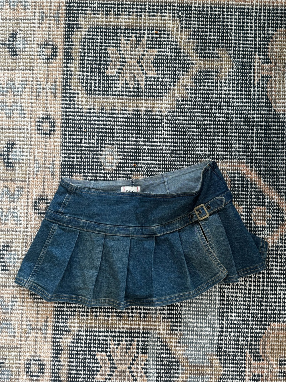 BDG Denim Pleated Mini/micro Skirt in Dark Blue with Buckle size S